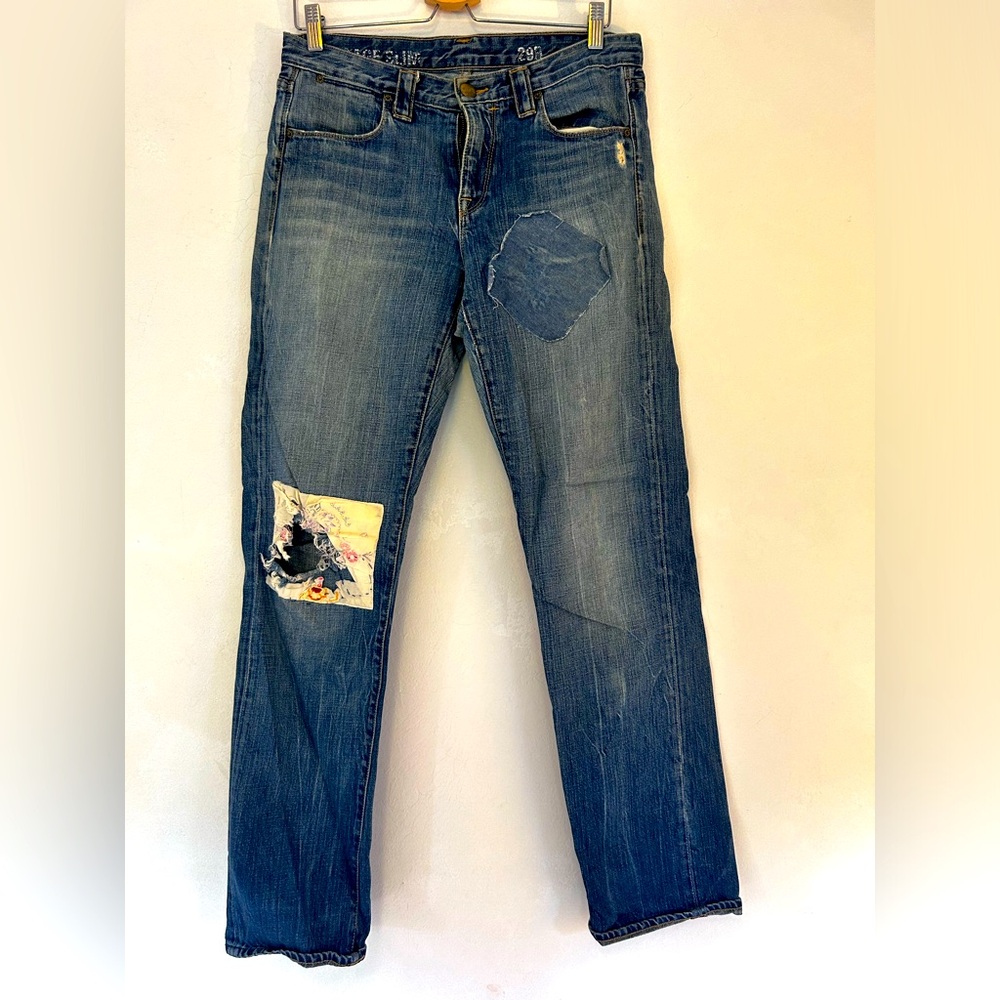👖 Vintage J.Crew Slim Jean Rip & Repair Hand-patched Sz 29 Artisan Rigid Denim